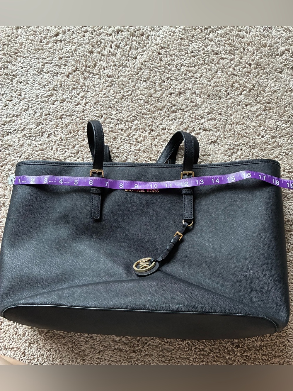 Michael Kors Black Tote with Gold MK Charm - Picture 7 of 8